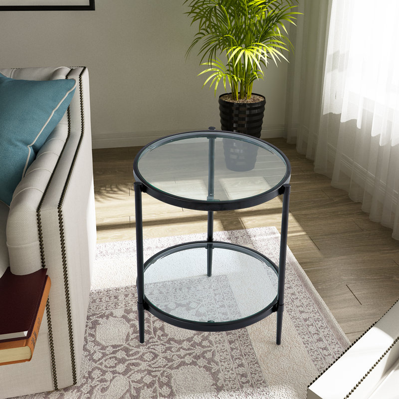 Latitude Run® Rosamel Glass Top 3 Legs End Table with Storage Wayfair